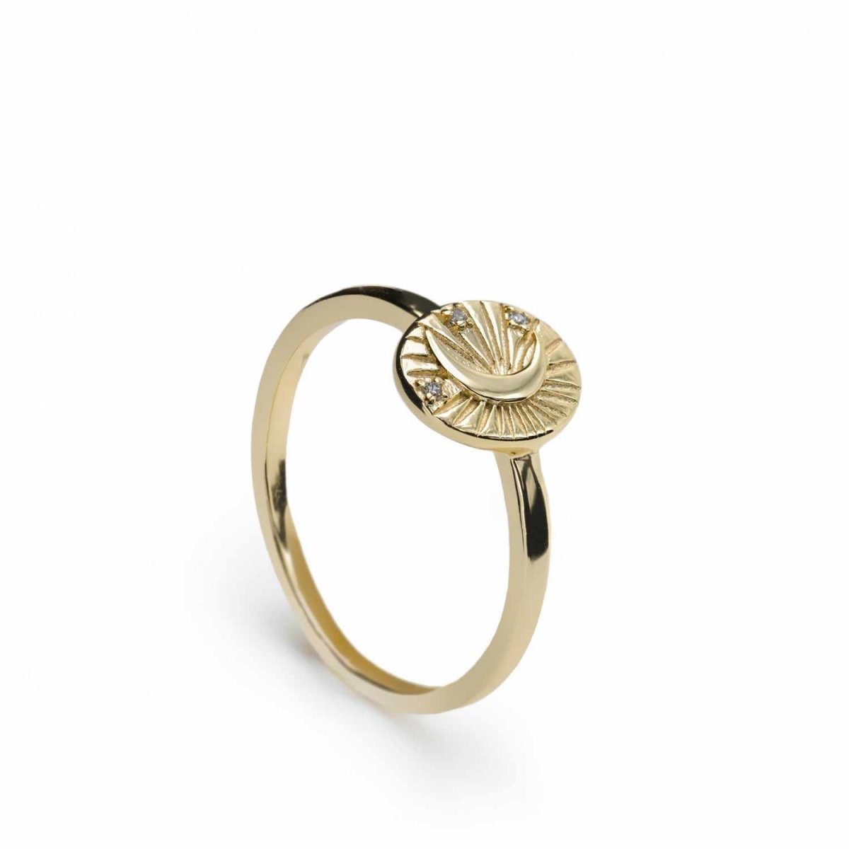 Anillo sello diseño de luna y tres circonitas-LINEARGENT