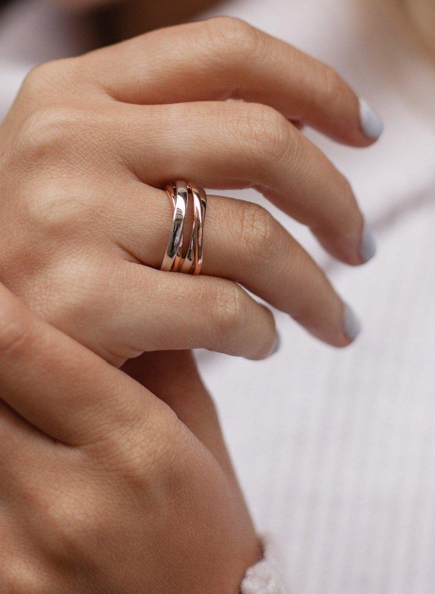 Anillos anchos de plata diseño cuádruple bicolor-LINEARGENT