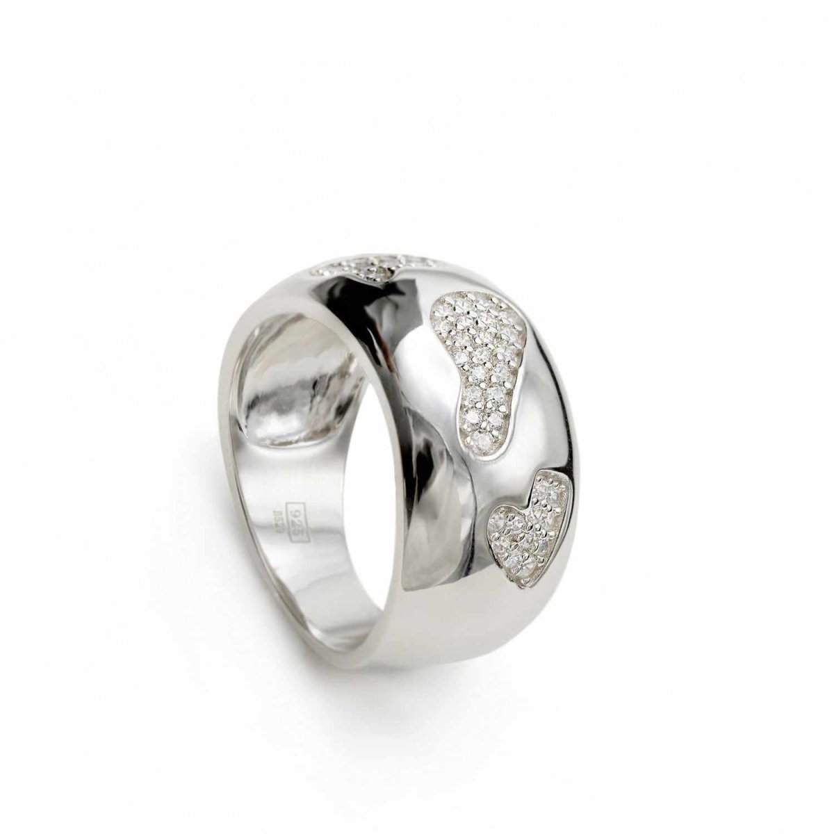 Anillos anchos de plata lisa con motivos de circonitas-LINEARGENT