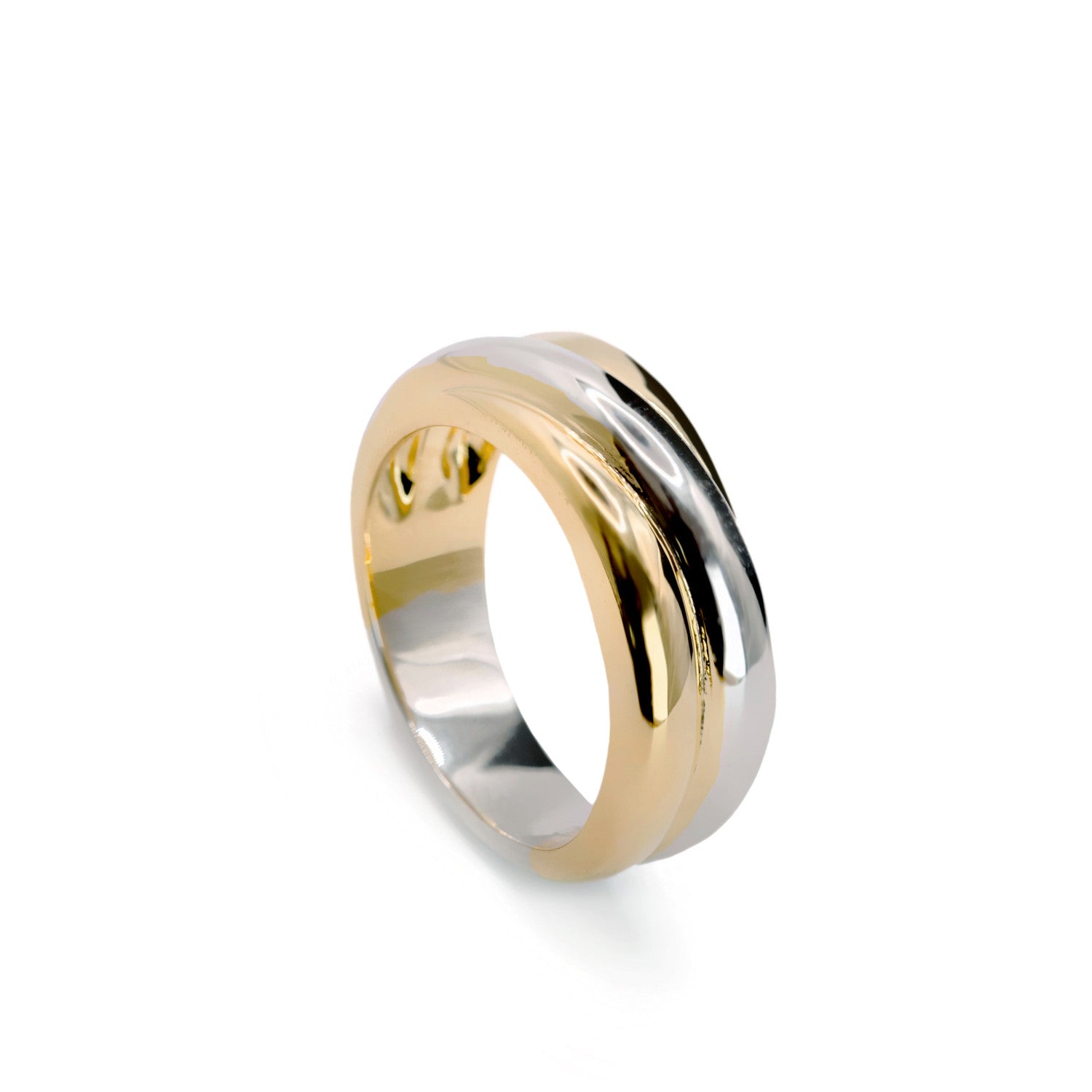 Anillos anchos diseño triple carril bicolor-LINEARGENT