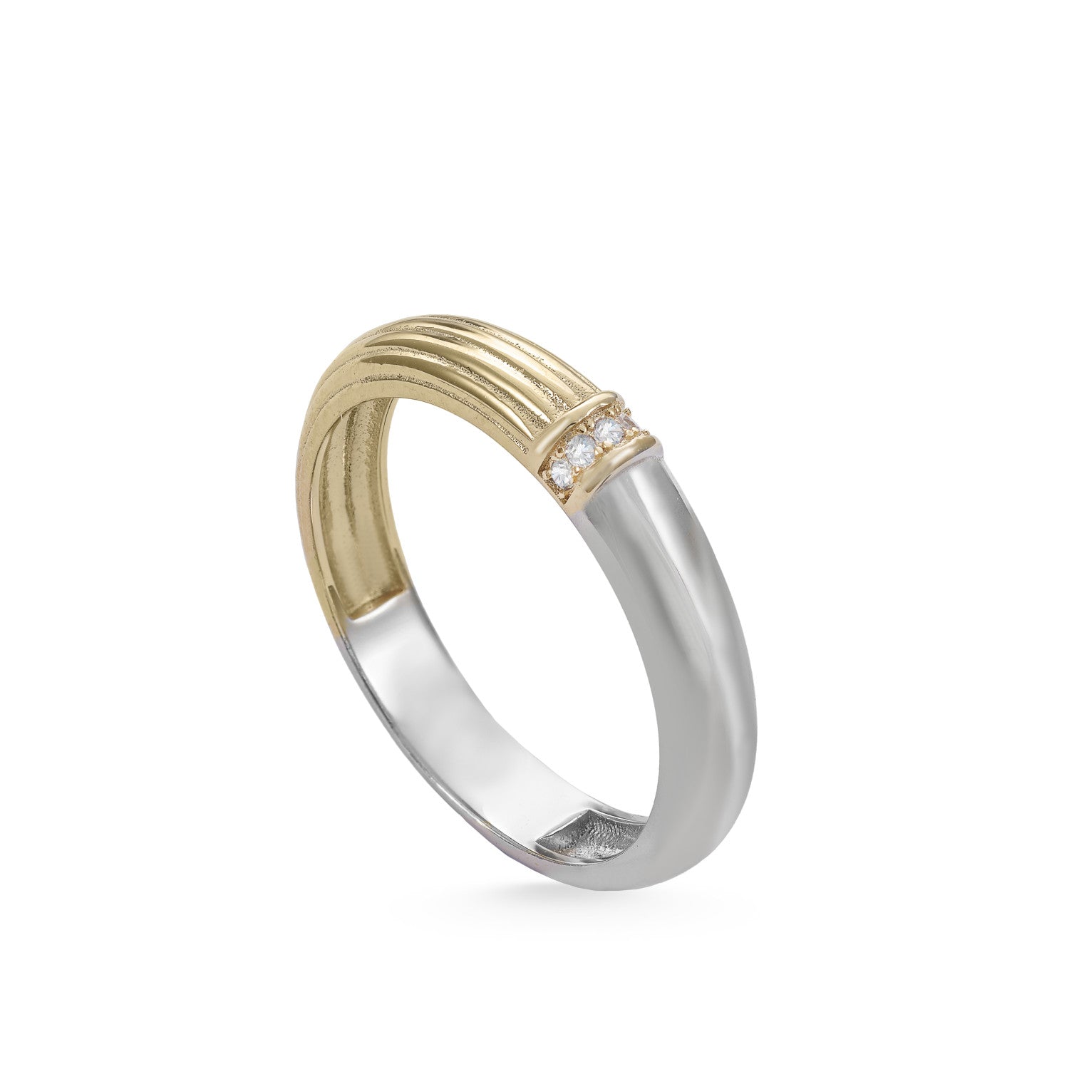 Anillos bicolor de plata diseño con tira de circonitas