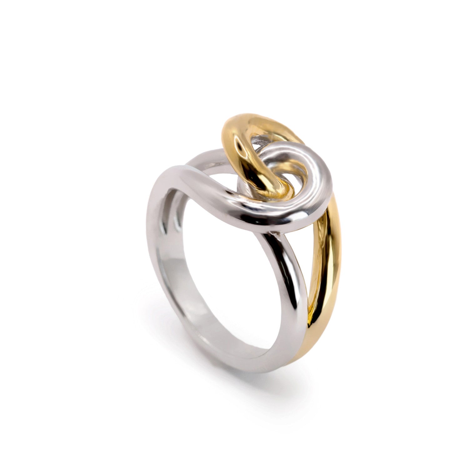 Anillos bicolor diseño nudo en plata y baño oro-LINEARGENT