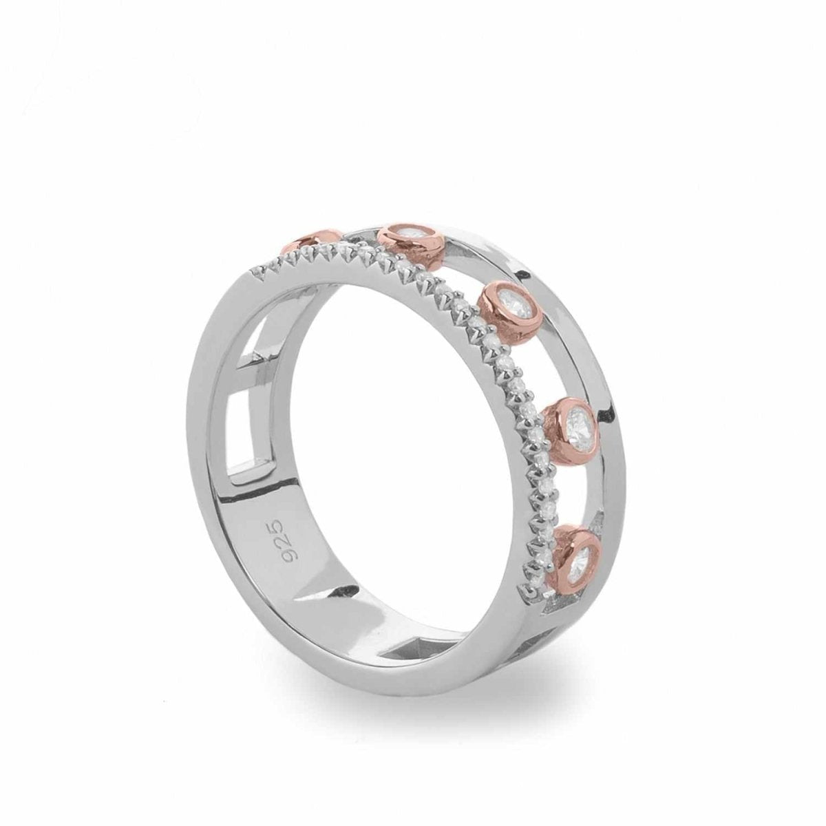 Anillos bicolor motivo central de circonitas multi tamaño-LINEARGENT