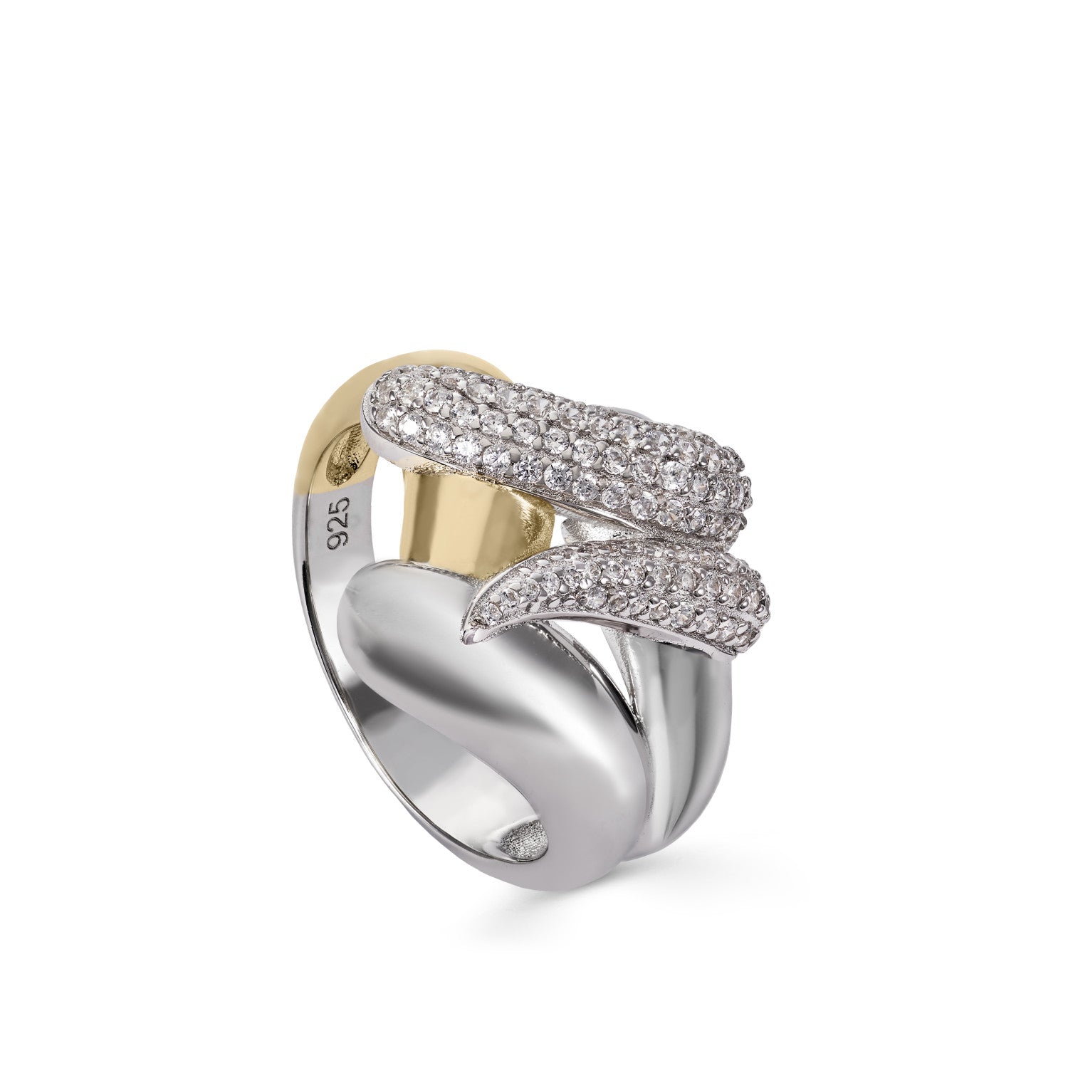 Anillos circonitas diseño bicolor y carril de circonitas-LINEARGENT