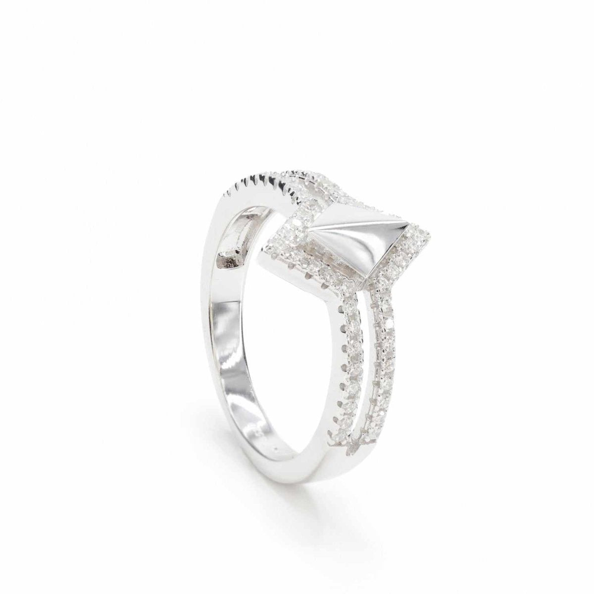 Anillos circonitas diseño de dos carriles y rombo central-LINEARGENT