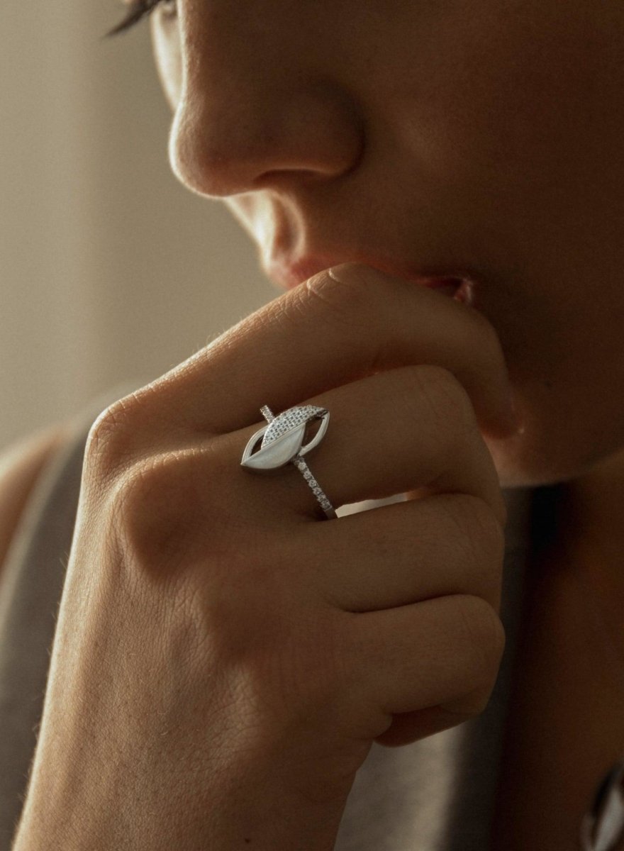 Anillos circonitas diseño de hoja geométrica-LINEARGENT