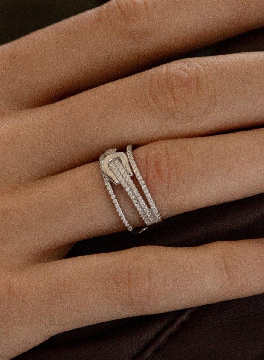 Anillos circonitas diseño hebilla varios carriles-LINEARGENT