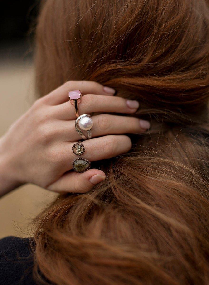 Anillos con perlas diseño irregular con circonita-LINEARGENT