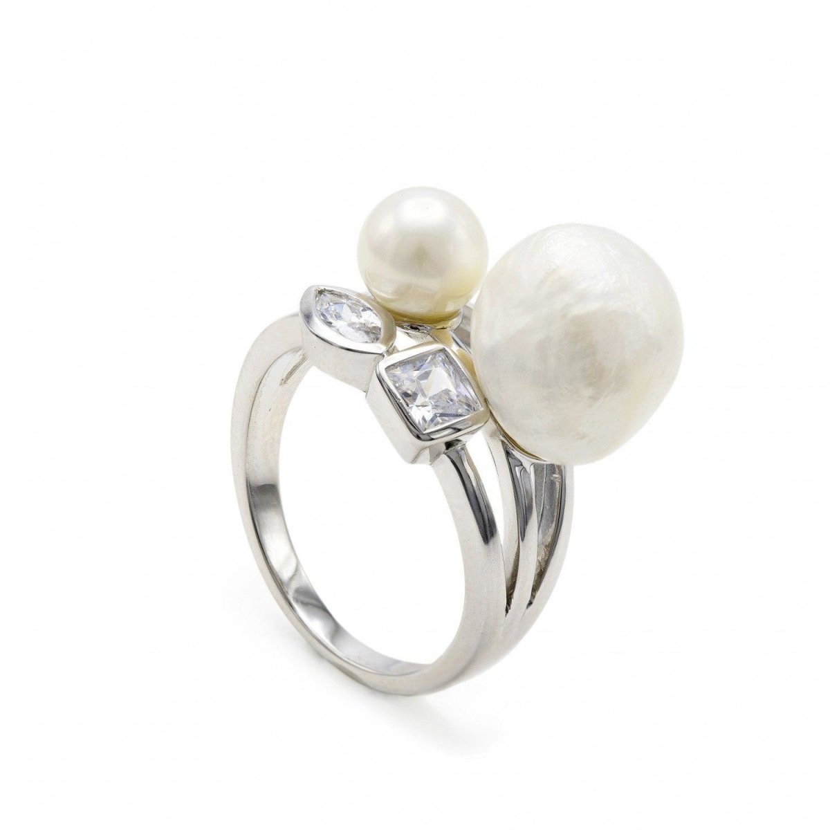 Anillos con perlas doble motivo y cuarzo adamantino-LINEARGENT