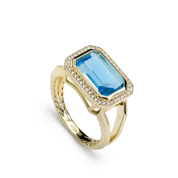 Anillos con piedras con gema talla esmeralda tono aguamarina