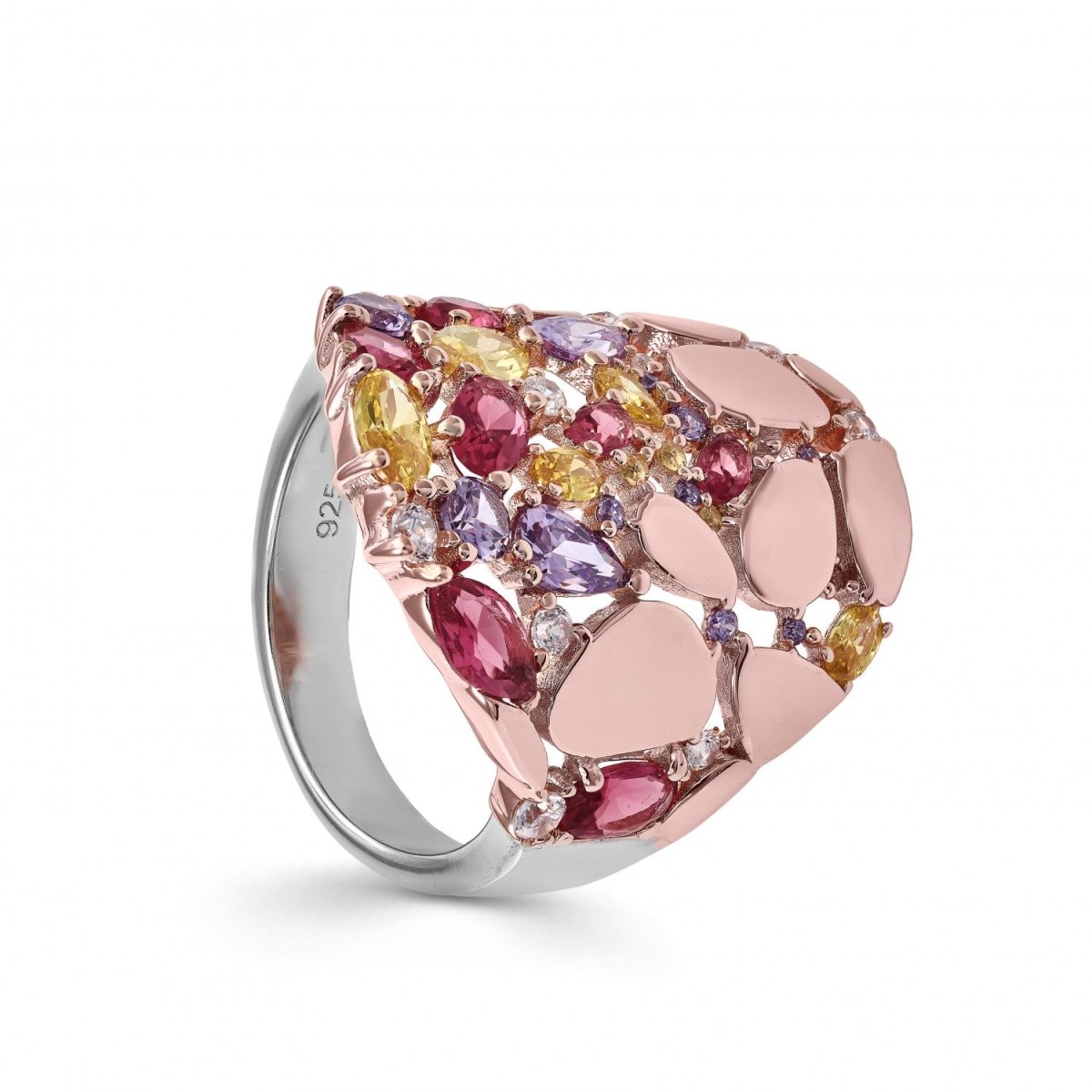 Anillos con piedras de colores combinados con plata rosé-LINEARGENT