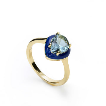 Anillos con piedras diseño de gota con esmalte azul