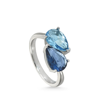 Anillos con piedras diseño dos gemas tono azul