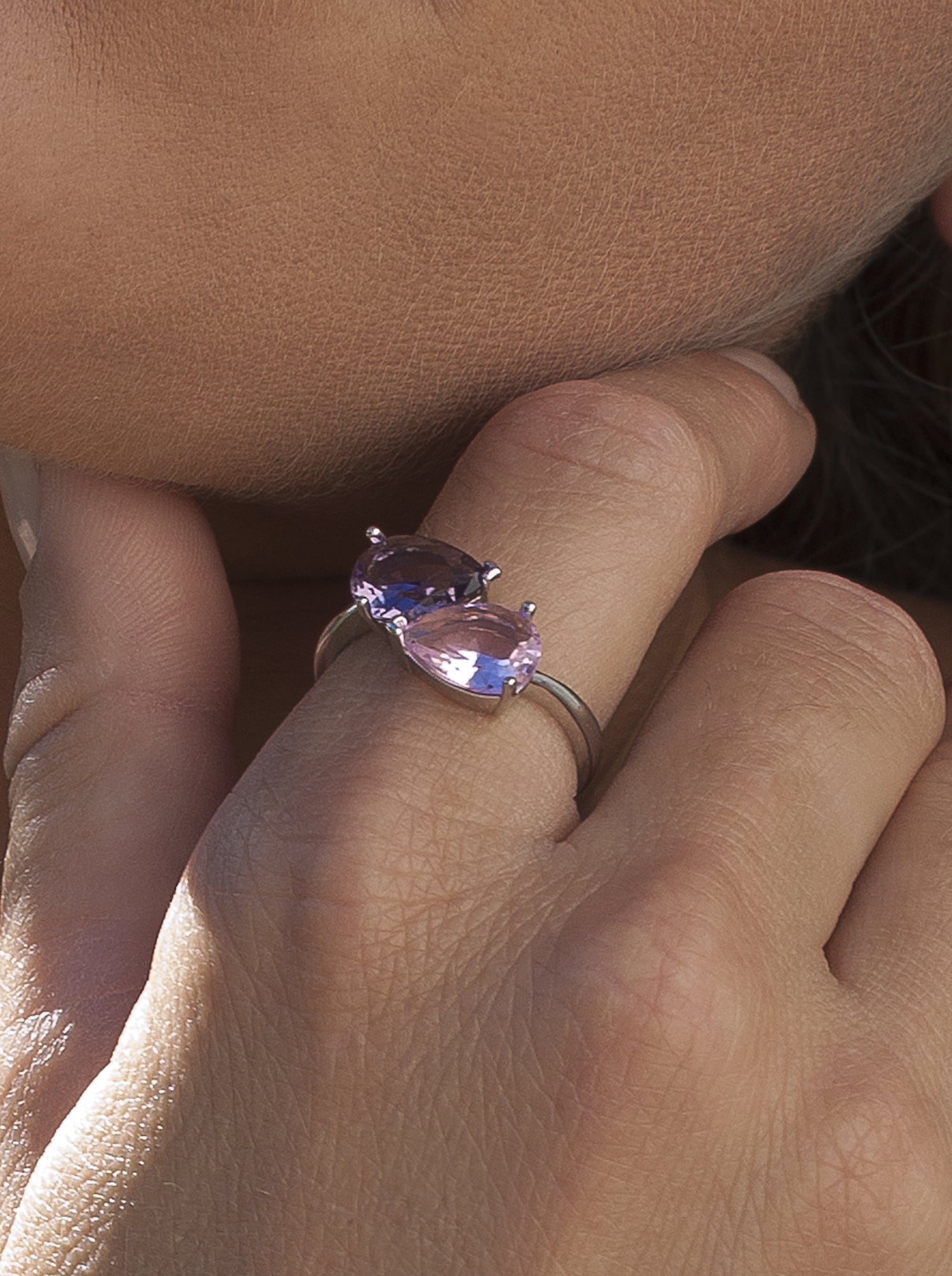 Anillos con piedras diseño dos gemas tono rosado-LINEARGENT