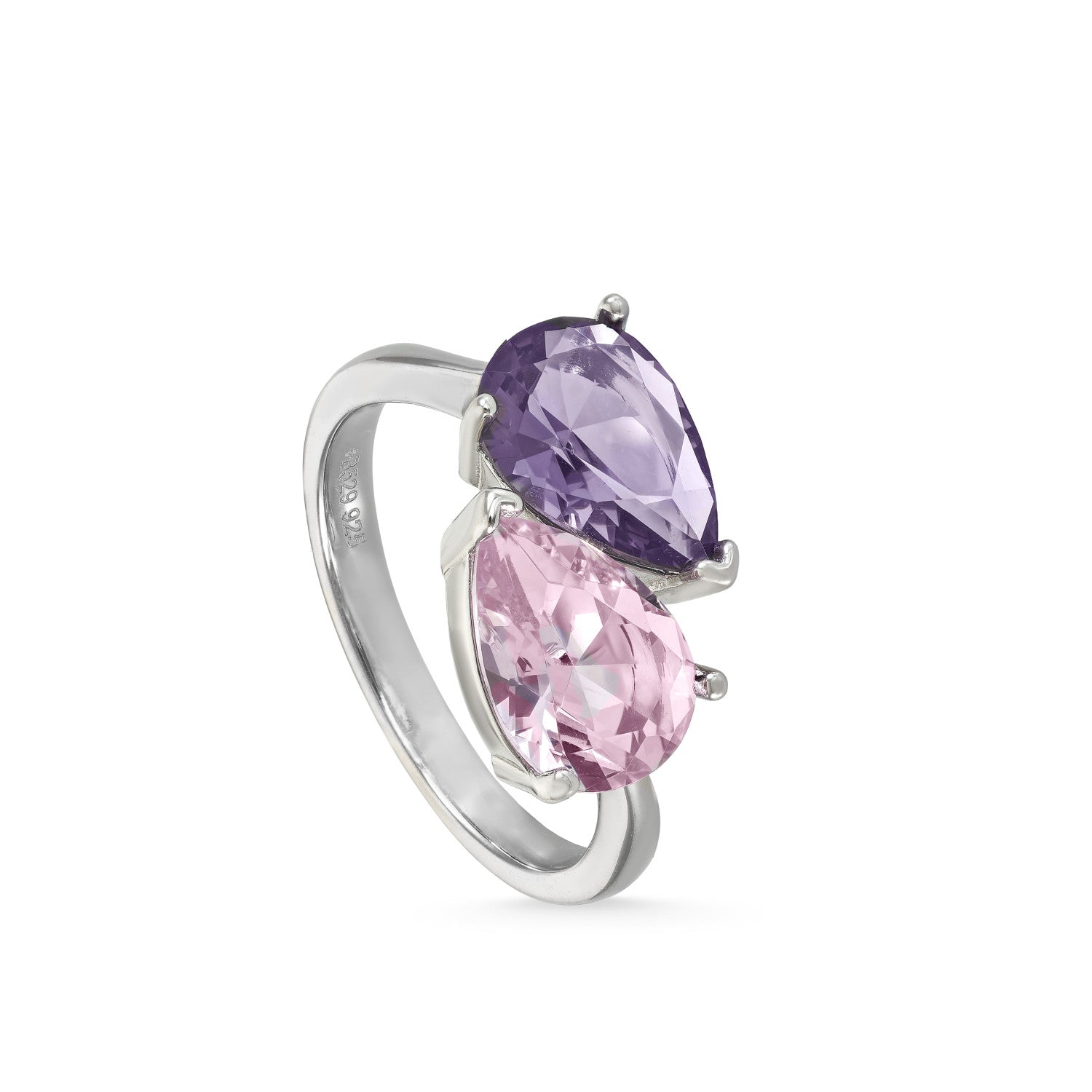 Anillos con piedras diseño dos gemas tono rosado-LINEARGENT