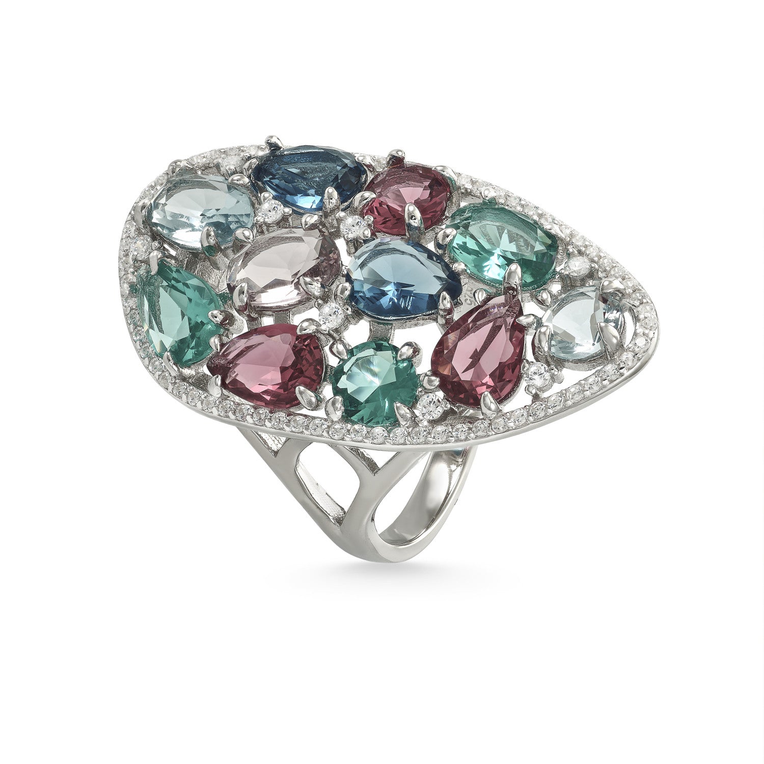 Anillos con piedras diseño mosaico en tonos verdes-LINEARGENT