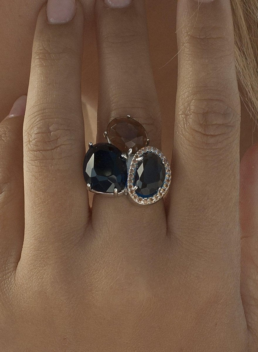 Anillos con piedras diseño triple cuarzo adamantino-LINEARGENT