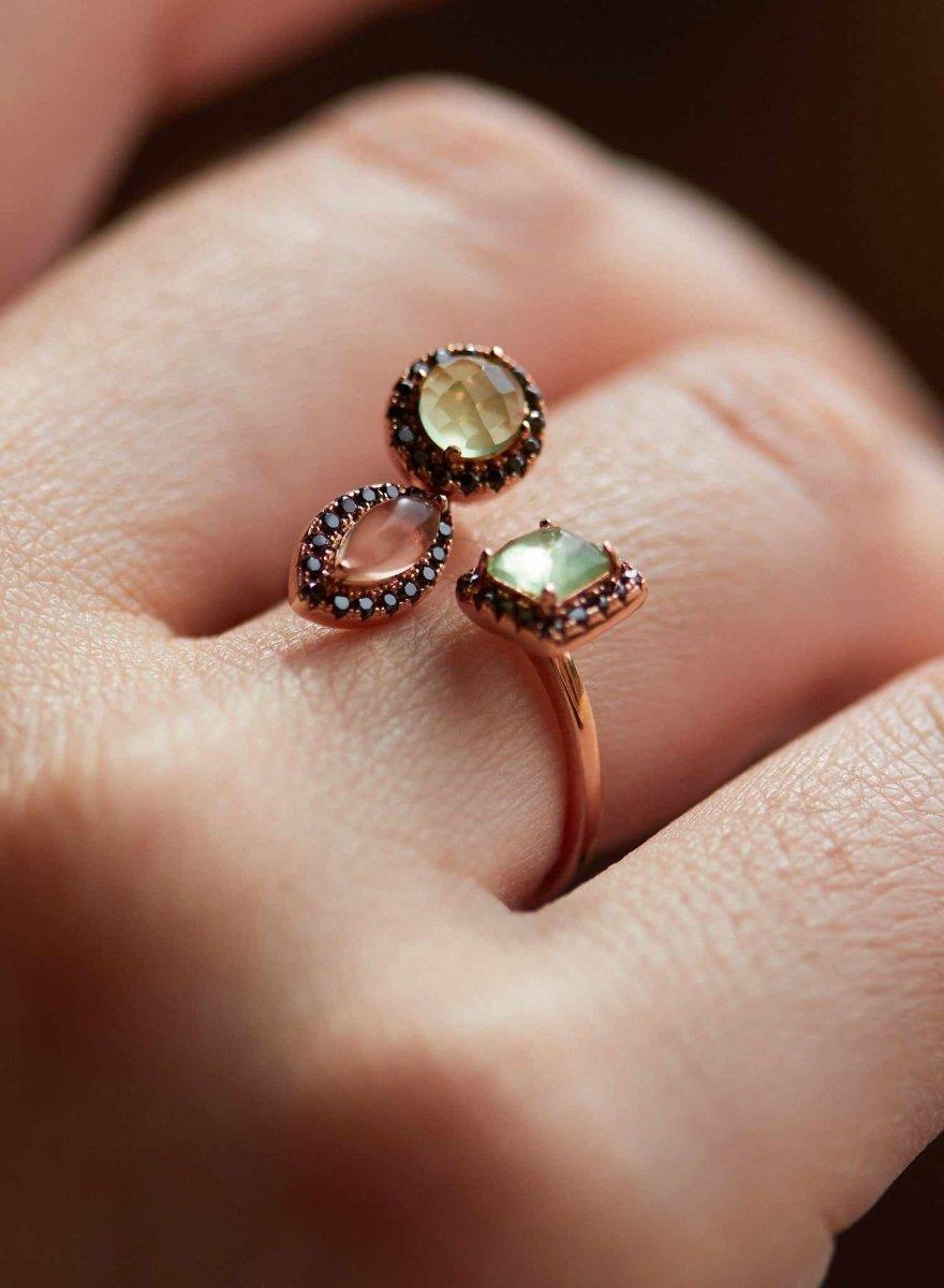 Anillos con piedras en plata diseño abierto en rosa-LINEARGENT