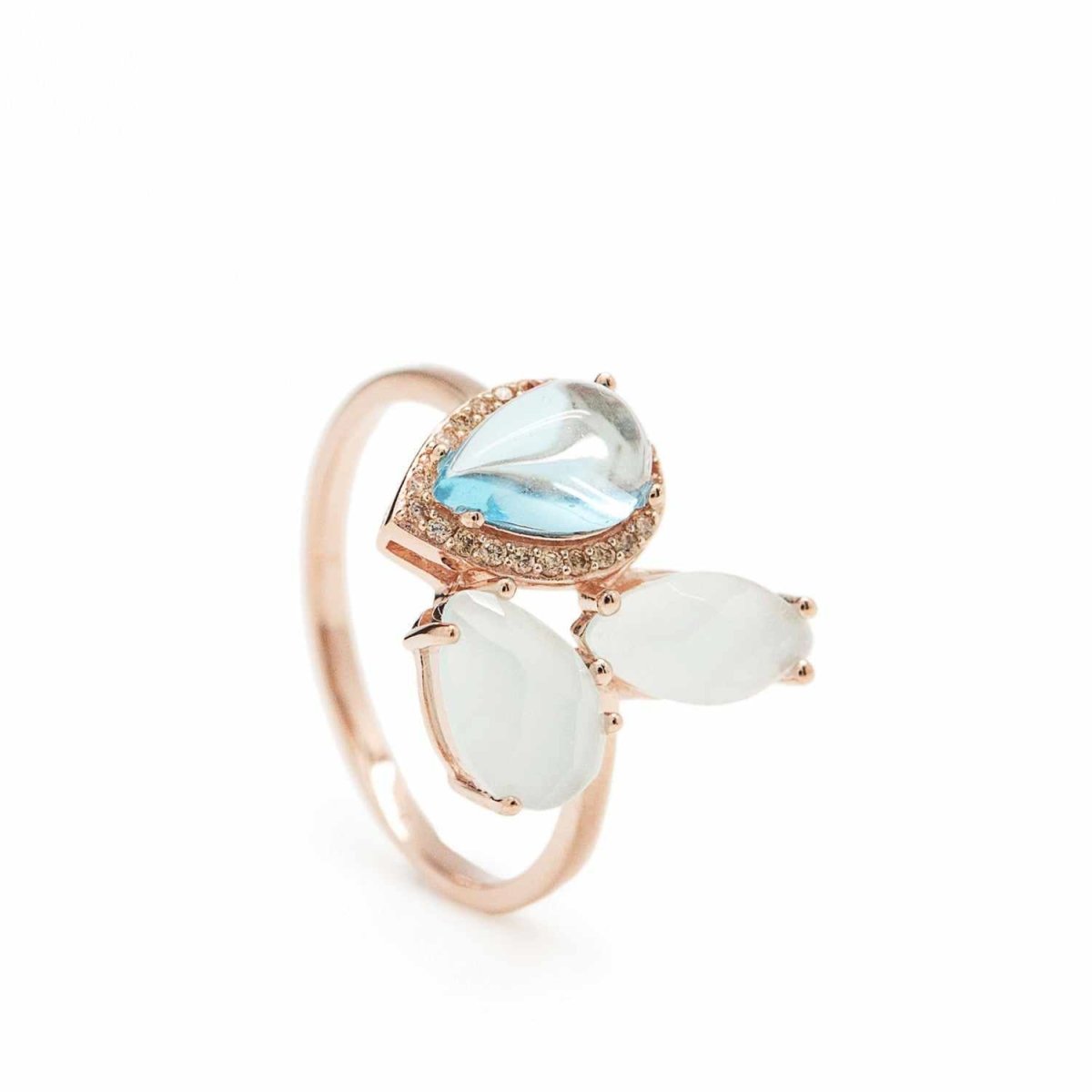 Anillos con piedras en plata triple motivo en aguamarina-LINEARGENT