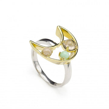 Anillos con piedras motivo central luna bañado en oro