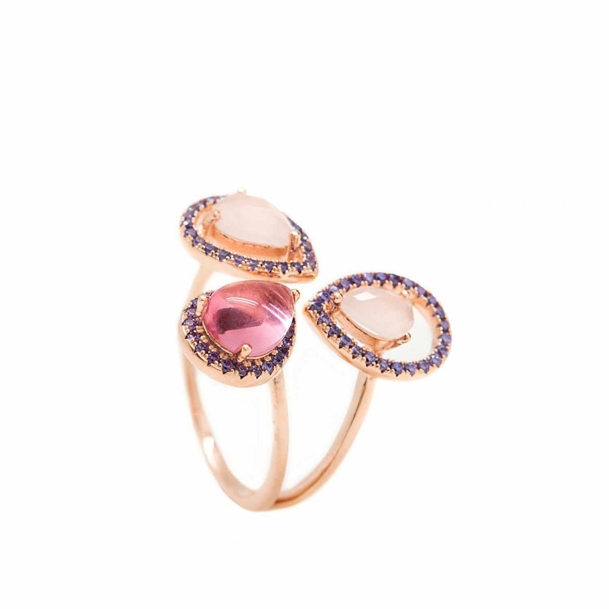 Anillos con piedras plata asimétrico en rosa-LINEARGENT