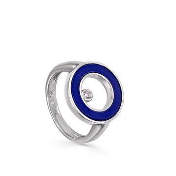 Anillos de diseño con círculo central de lapislázuli y circonita