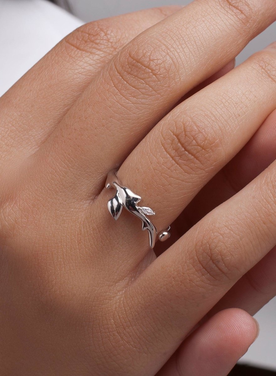 Anillos de diseño de plata rama con circonita-LINEARGENT