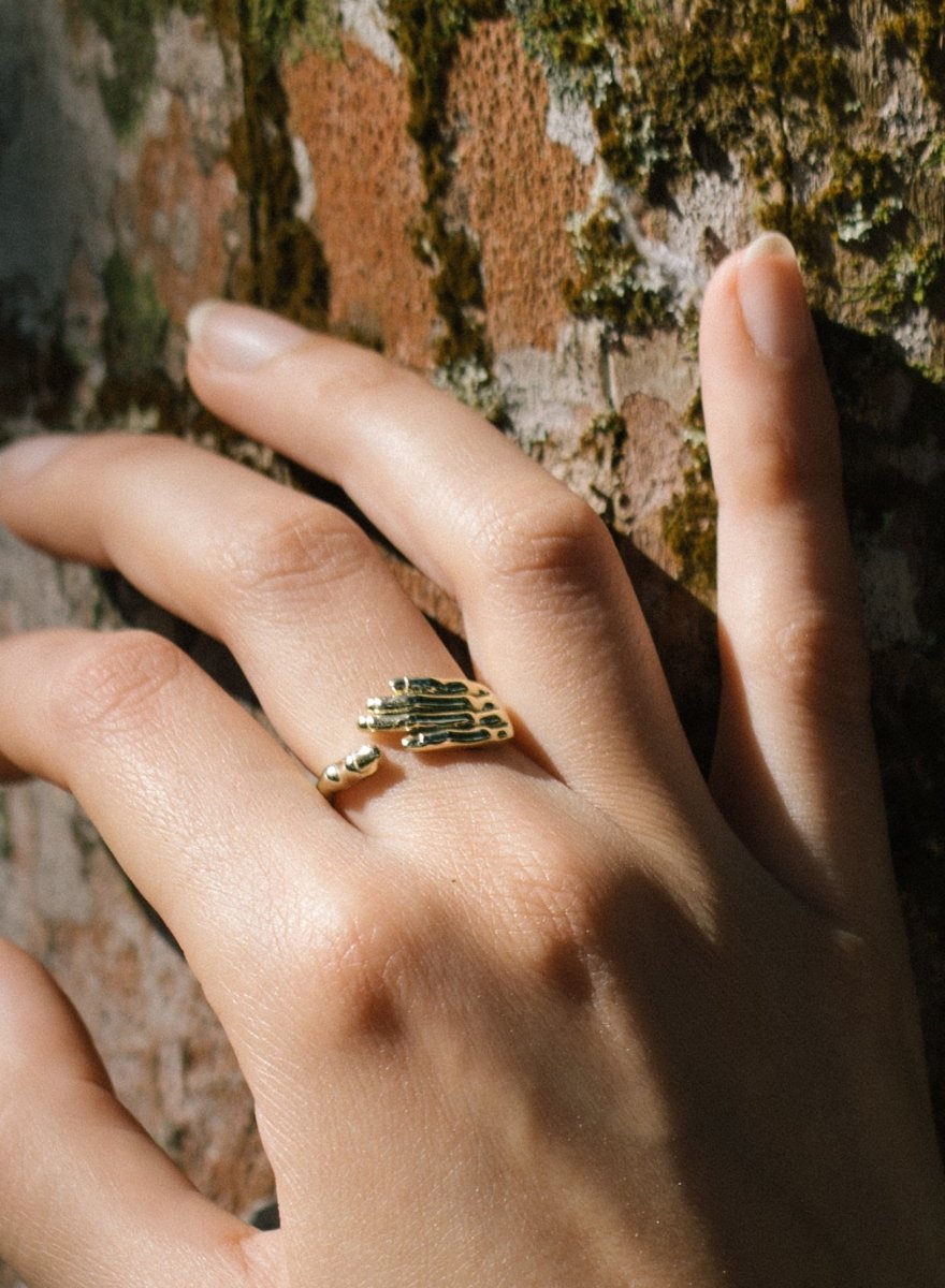 Anillos de diseño en plata mano bañada en oro-LINEARGENT