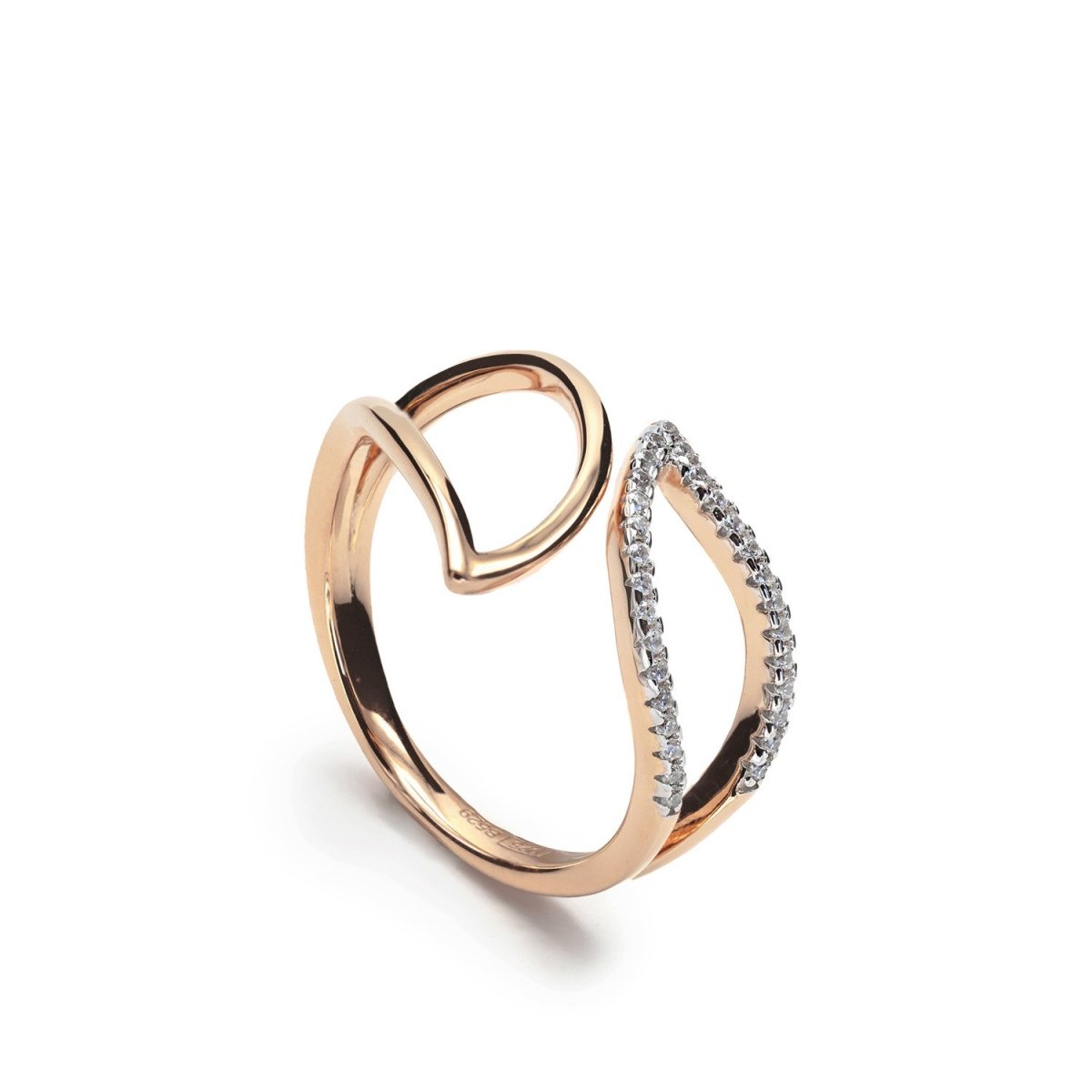 Anillos de diseño hoja efecto espejo con circonitas-LINEARGENT