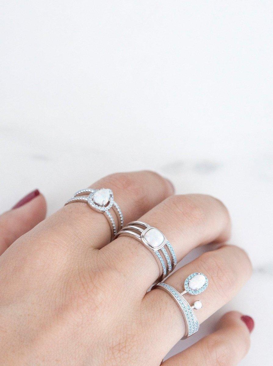 Anillos de diseño irregular con gemas y circonitas azules-LINEARGENT