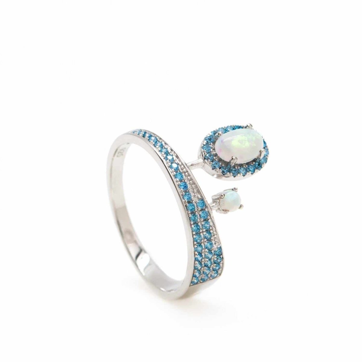 Anillos de diseño irregular con gemas y circonitas azules-LINEARGENT