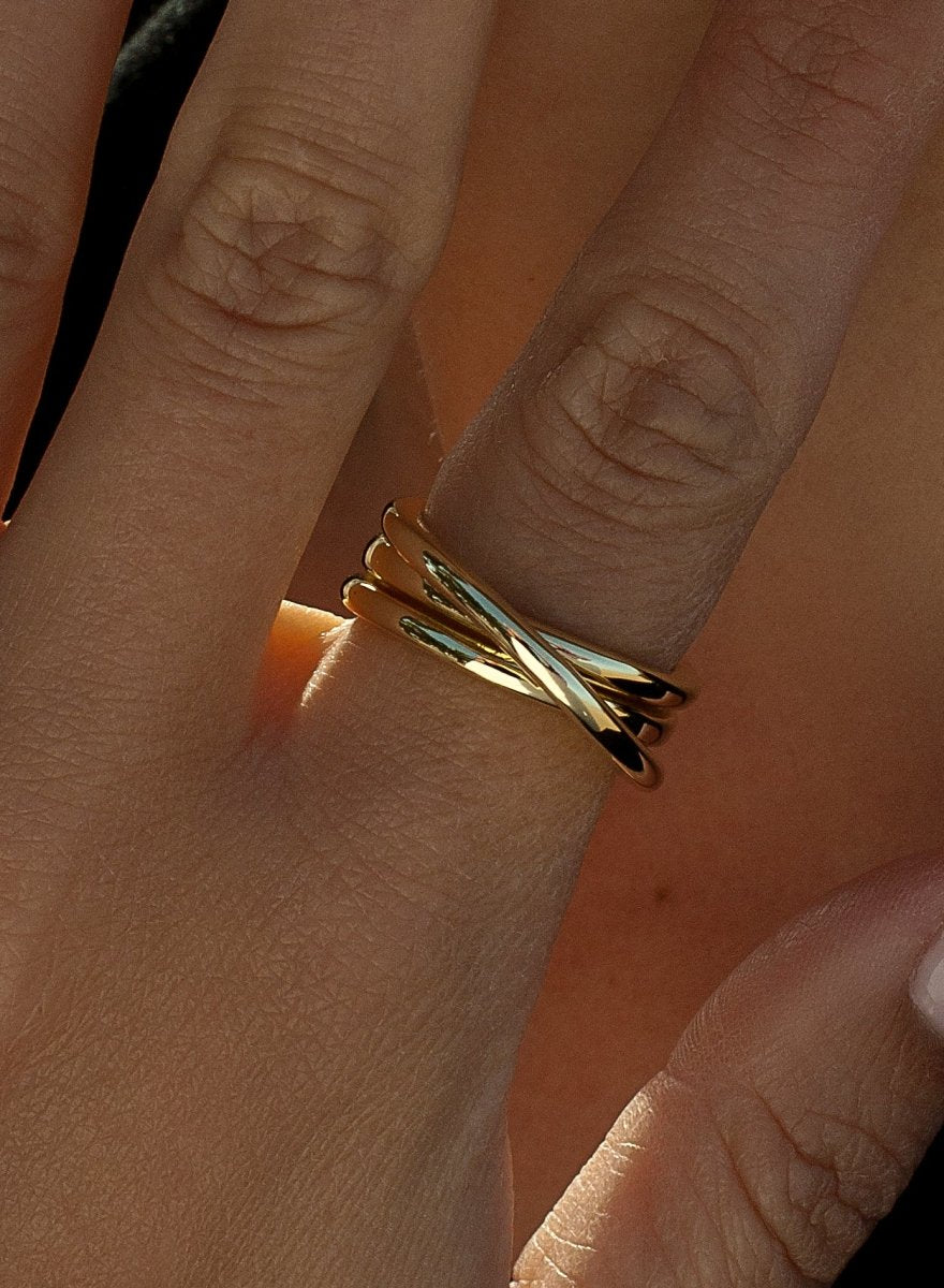 Anillos de diseño raíl elevado de plata con baño de oro-LINEARGENT