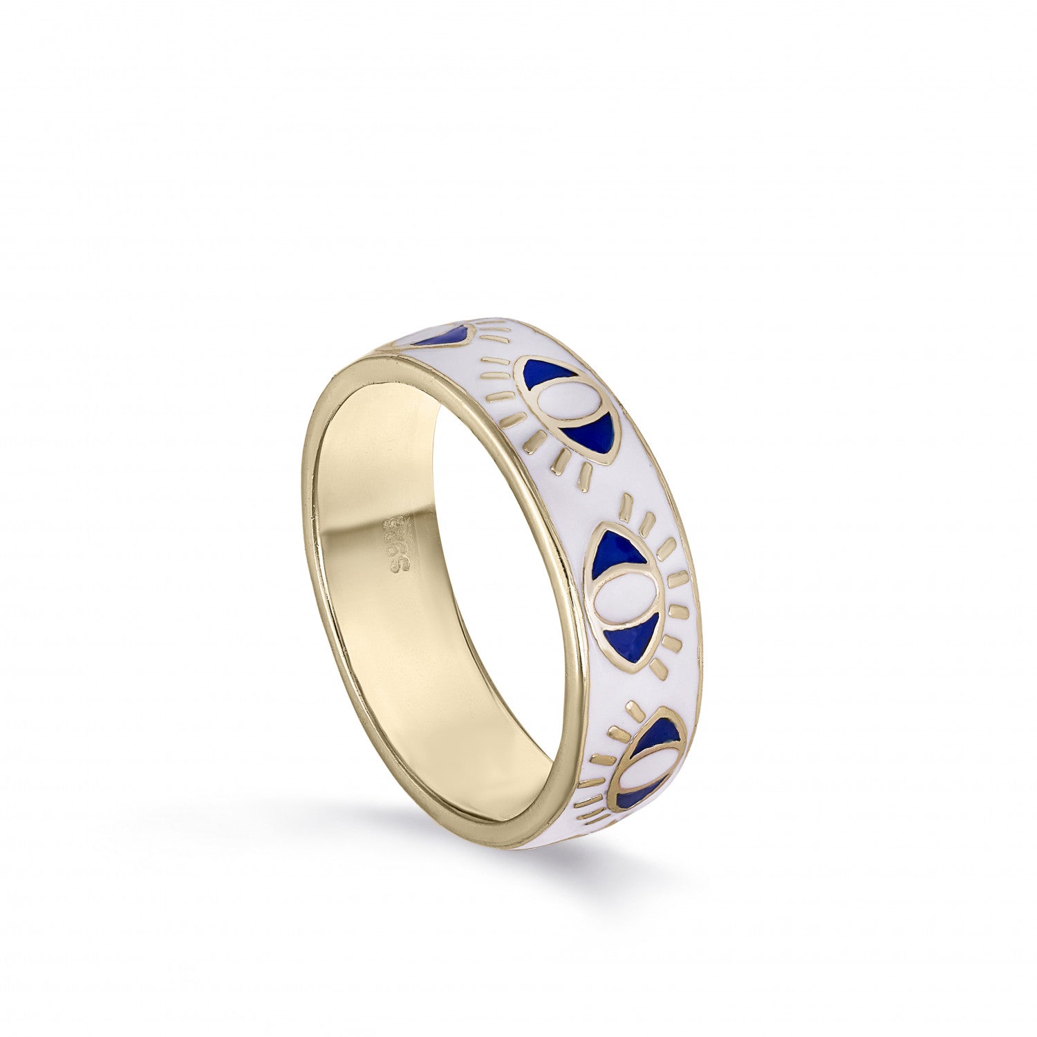 Anillos esmalte en plata diseño ojos blanco-LINEARGENT