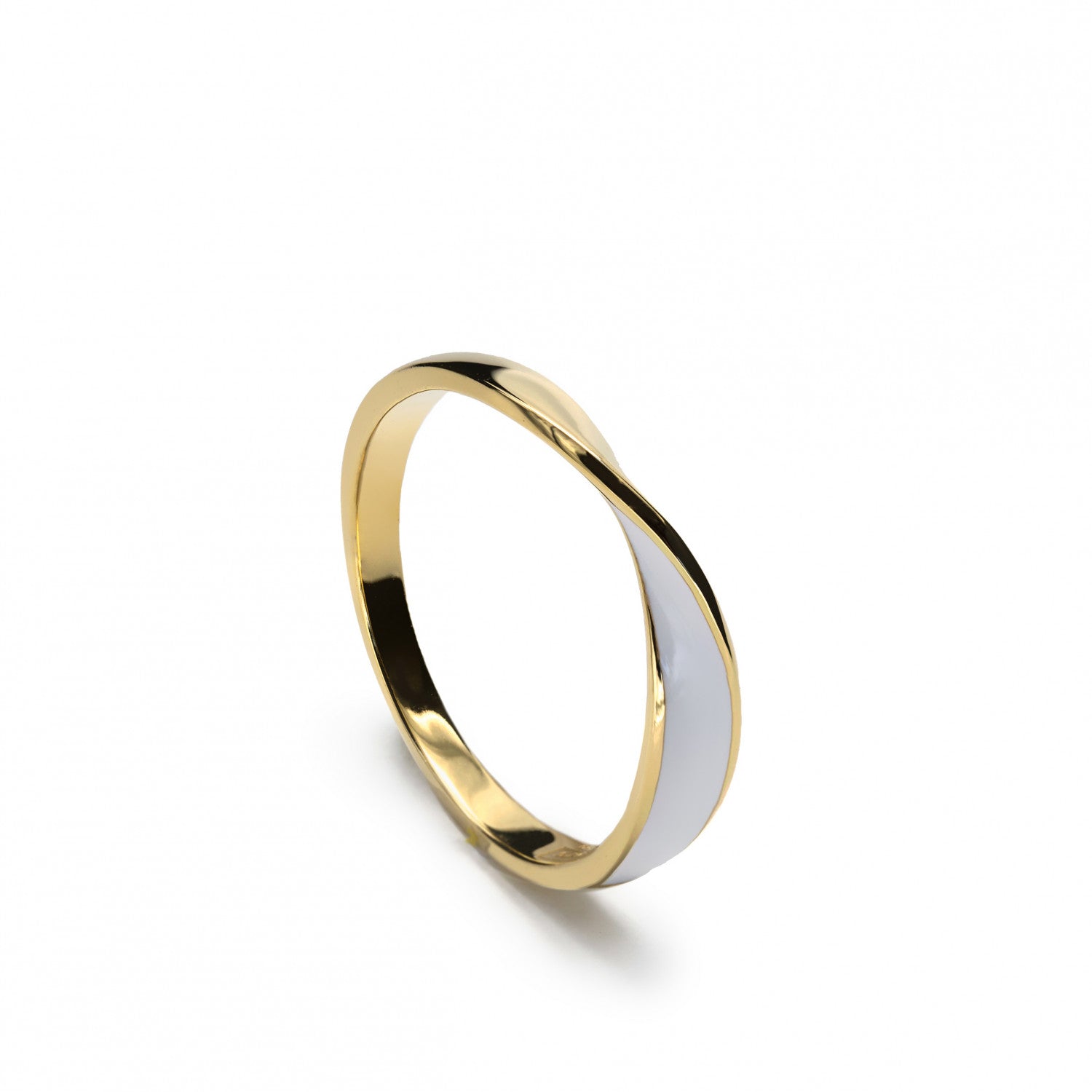 Anillos finos de plata diseño irregular esmalte blanco-LINEARGENT