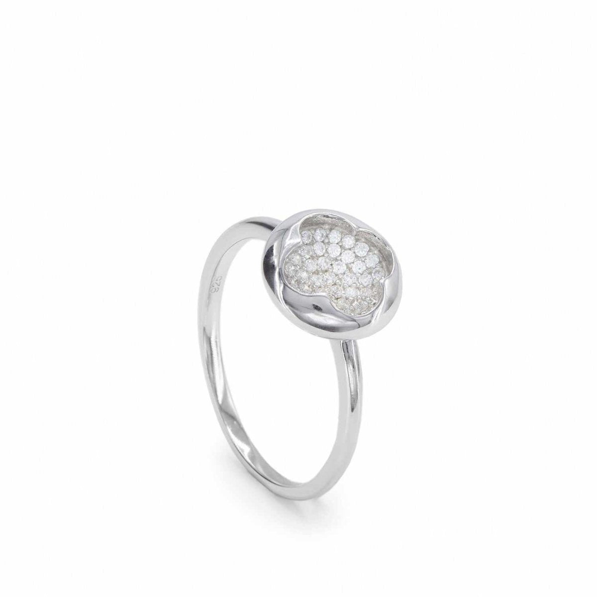 Anillos finos de plata silueta de flor y circonitas-LINEARGENT