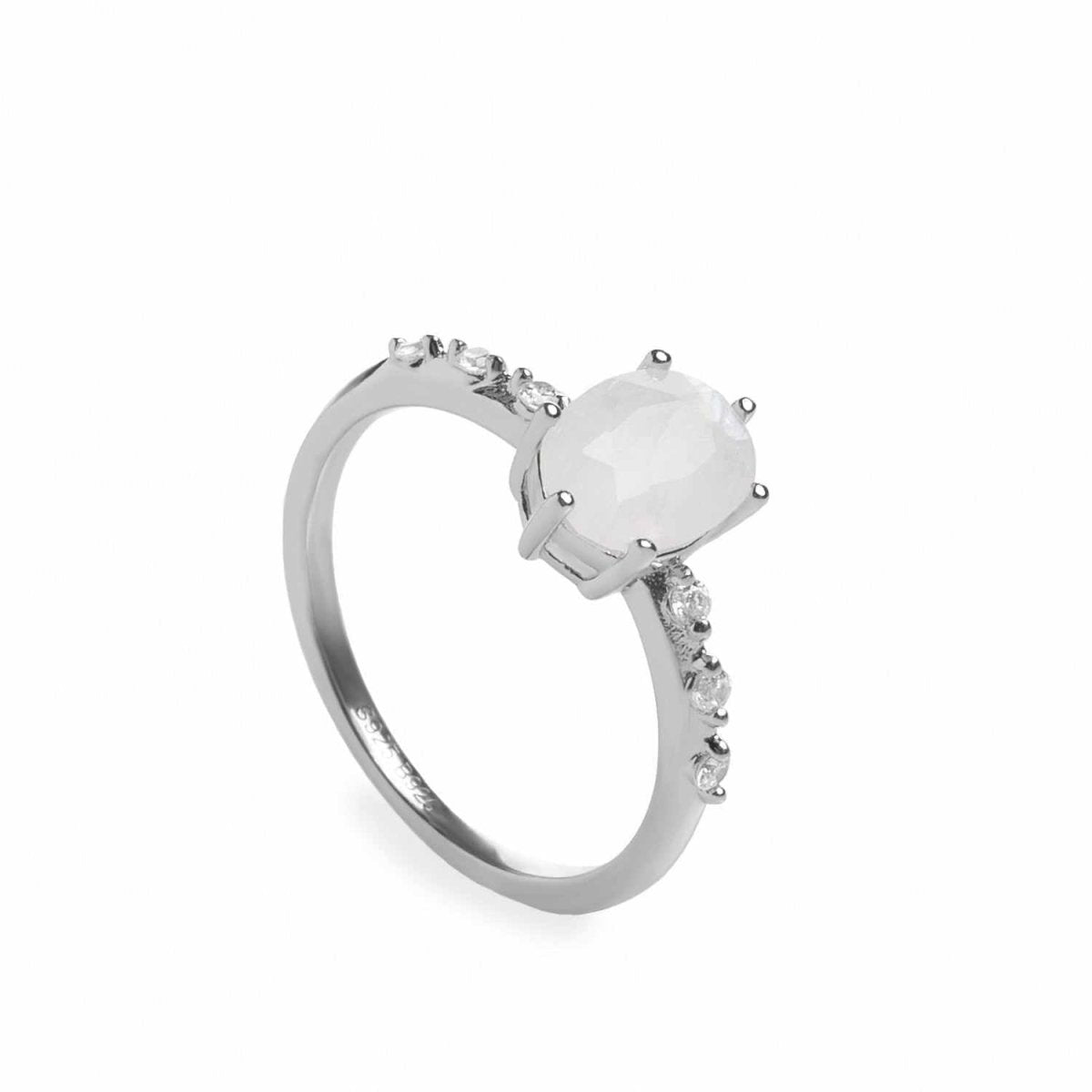 Anillos finos diseño central de cuarzo adamantino blanco-LINEARGENT