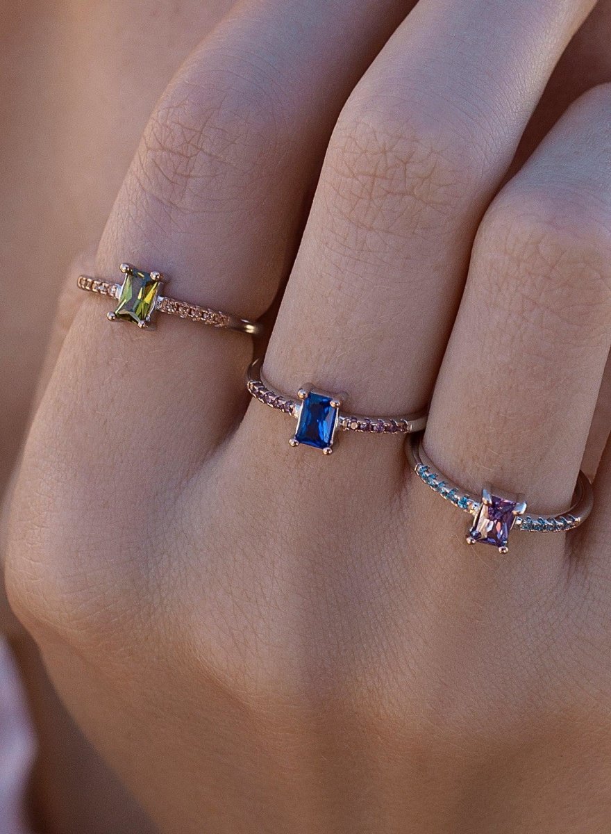 Anillos finos diseño central rectangular tono azurita-LINEARGENT