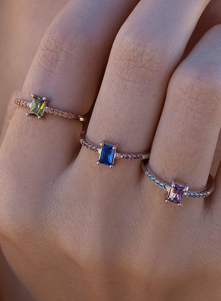 Anillos finos diseño central rectangular tono lavanda-LINEARGENT