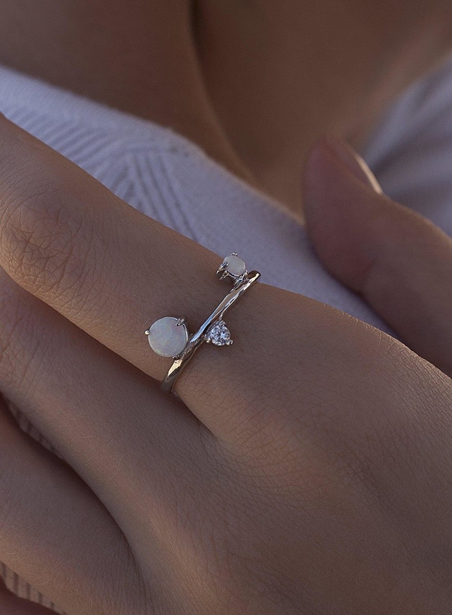 Anillos finos diseño de doble piedra y circonita-LINEARGENT