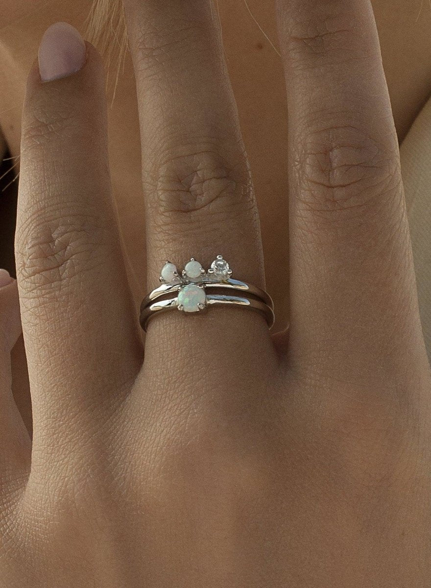 Anillos finos diseño doble de cuarzos adamantinos y circonita-LINEARGENT