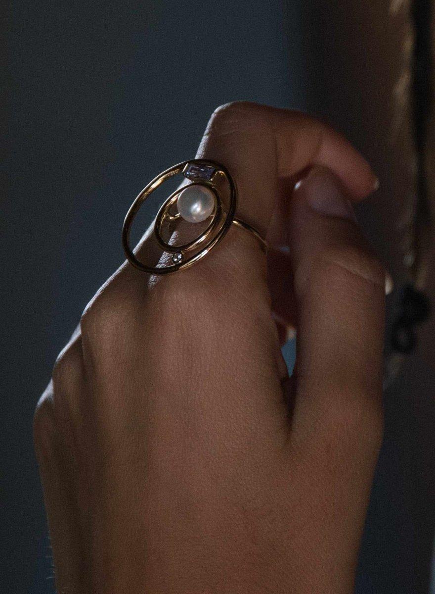 Anillos grandes de plata diseño geométrico violeta-LINEARGENT