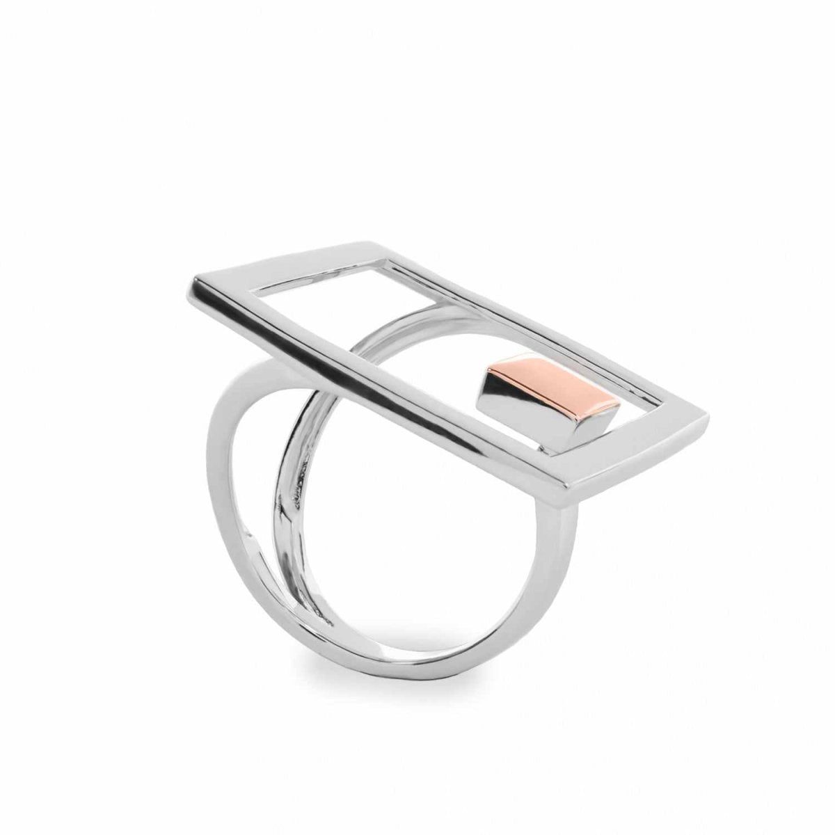 Anillos grandes diseño rectangular detalle en plata vermeil-LINEARGENT