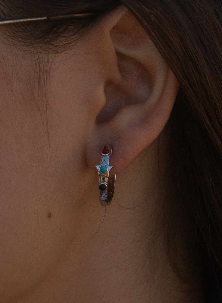 Aros dorados motivo central estrella y piedras de colores-LINEARGENT