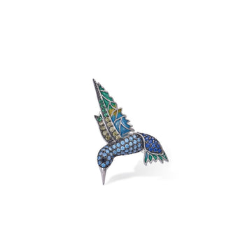 Broche de plata diseño insecto en tonos azules y verdes con circonitas