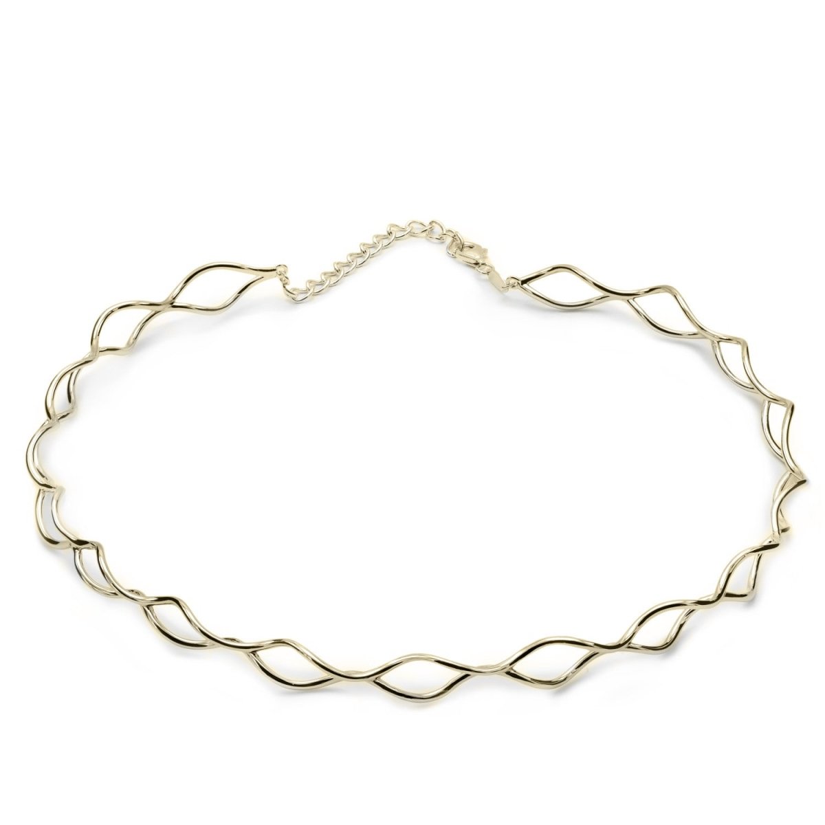 Choker rígido diseño zig zag de plata bañada en oro-LINEARGENT