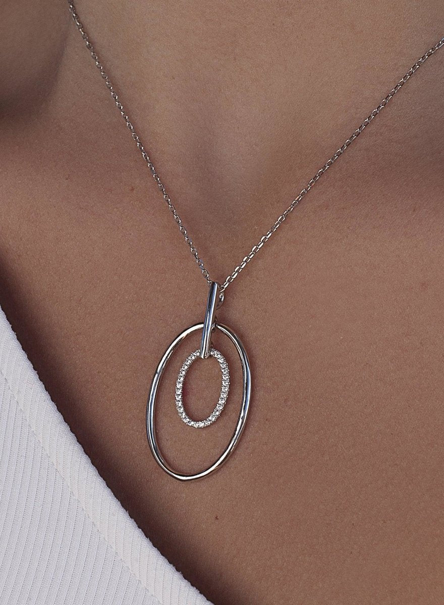 Colgante brillante de plata motivo circular doble-LINEARGENT