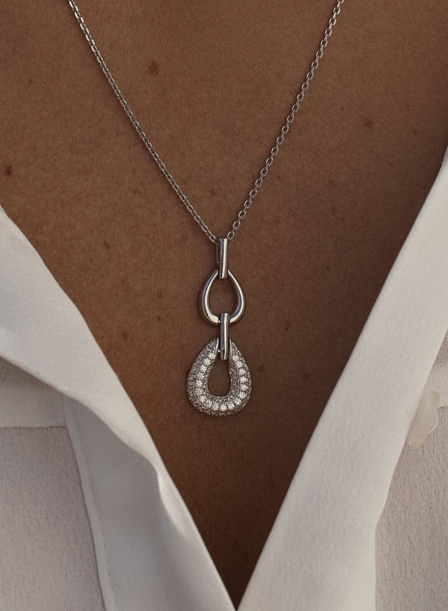 Colgante brillante diseño de doble gota con circonitas-LINEARGENT