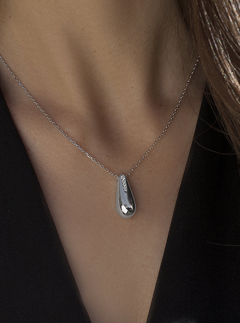 Colgante brillante diseño gota con detalle circonitas-LINEARGENT