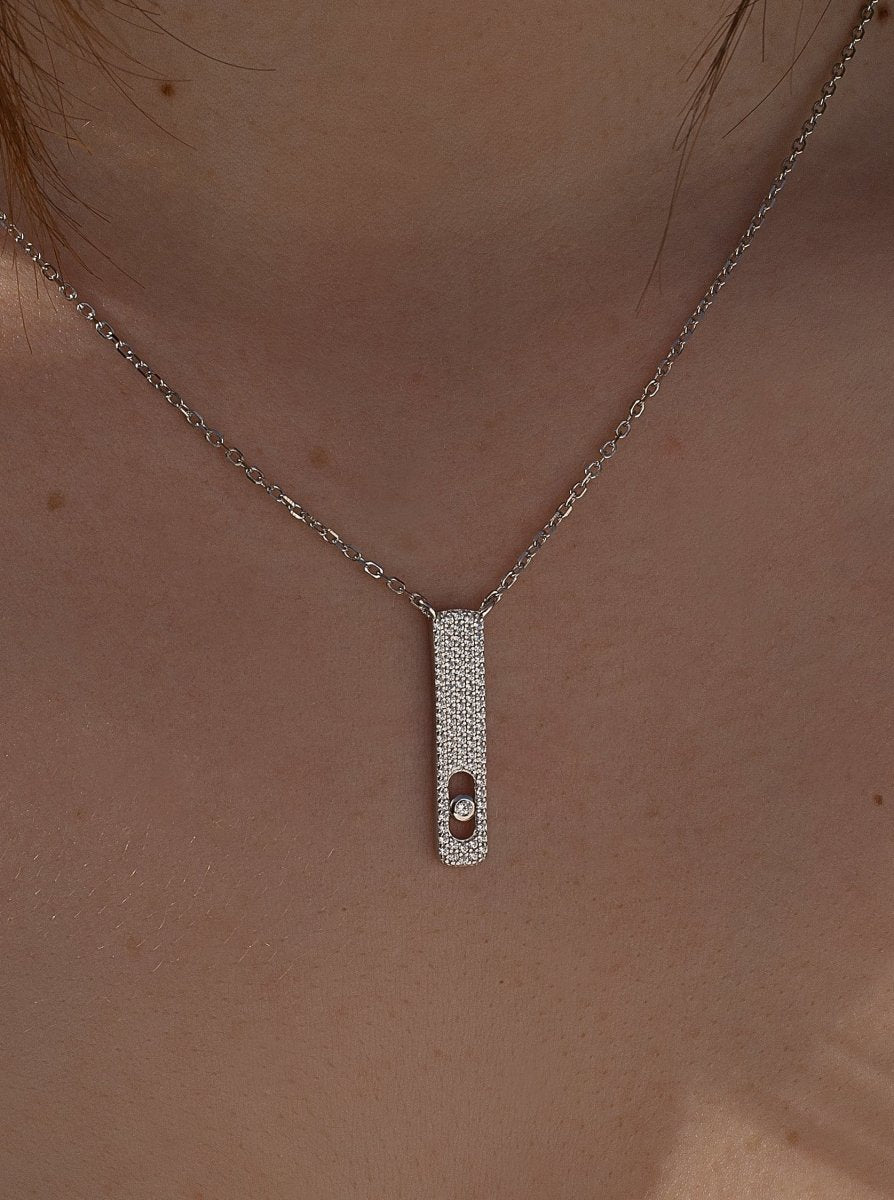 Colgante brillante motivo vertical con engaste de circonitas-LINEARGENT