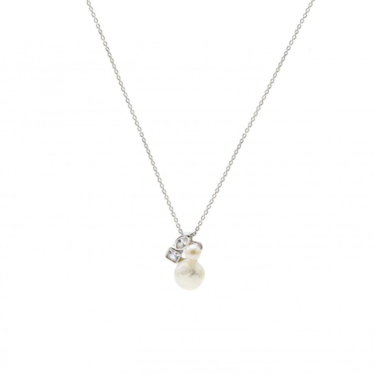 Colgante perlas de plata compuesto por motivo de doble perla y doble cuarzo adamantino-LINEARGENT